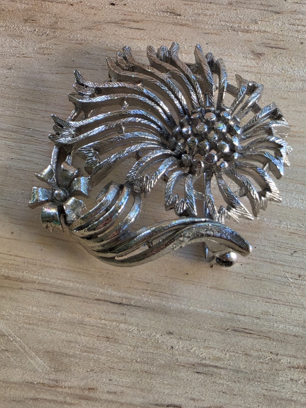 Silver Floral Statement Brooch - Silver Flower Pin